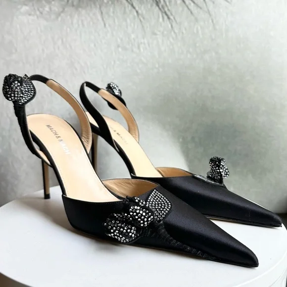 🌺MACH & MACH🌺 Wonder Tulip Satin Slingback Pumps Black Size: 38 - Picture 11 of 14